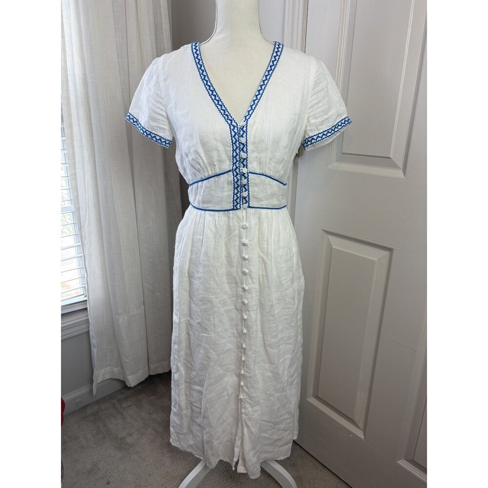 J Crew White Embroidered Linen Dress Midi Beachy Size 2 - 387